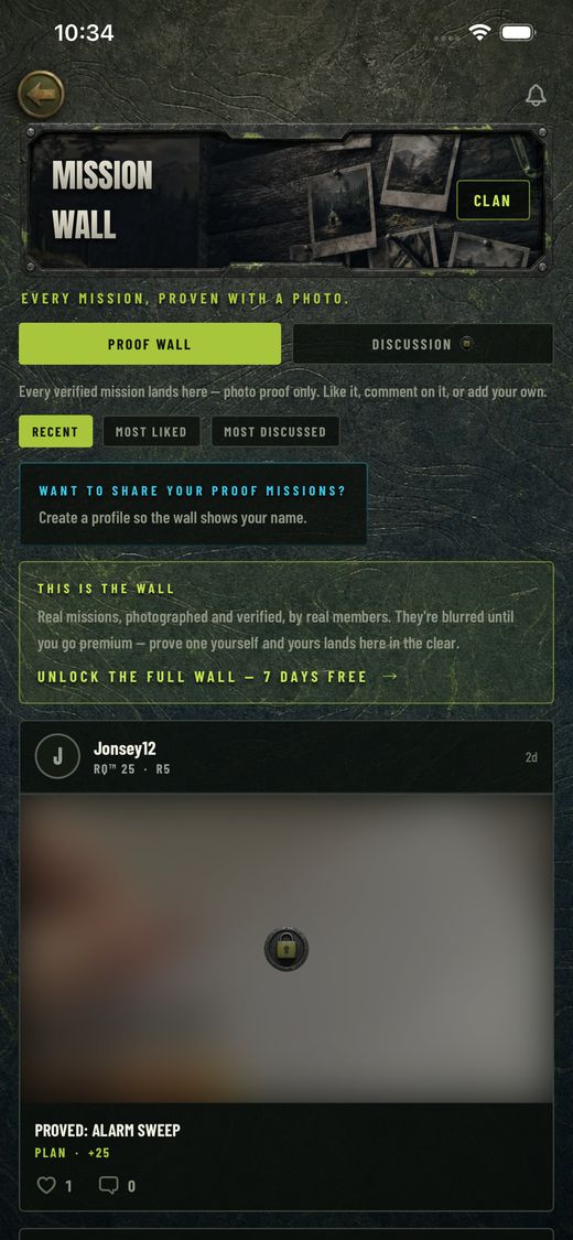 The Gridless Mission Wall showing photo-verified missions from other members
