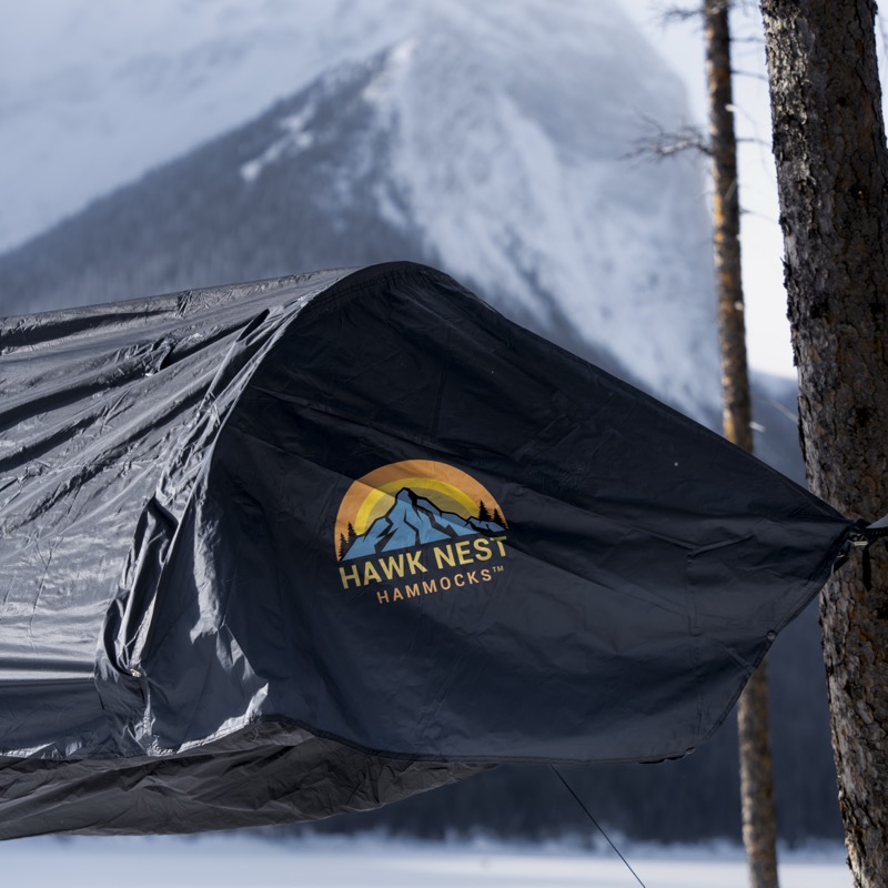 Hawk Nest hammock in snowy winter mountains